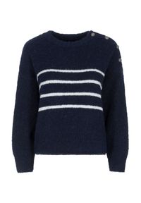 Ochnik - Granatowy sweter damski w paski. Kolor: niebieski. Materiał: materiał. Wzór: paski