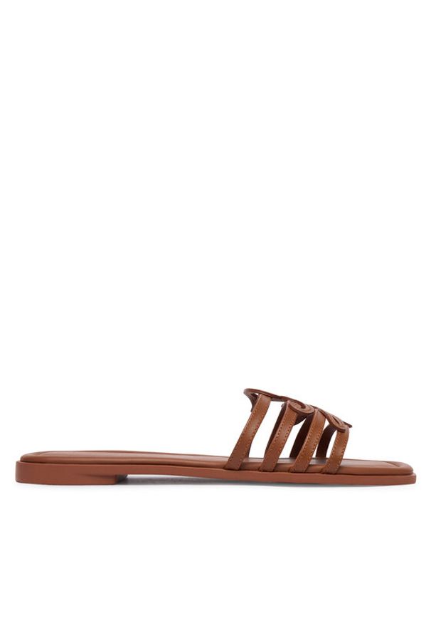 TOMMY HILFIGER - Tommy Hilfiger Klapki Th Script Flat Mule Lth FW0FW09368 Brązowy. Kolor: brązowy. Materiał: skóra