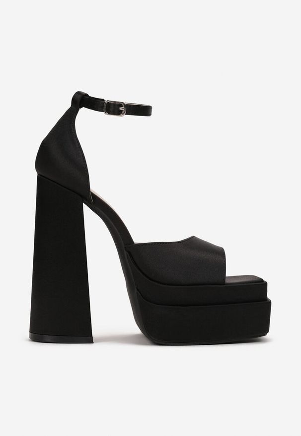 Renee - Czarne Sandały Rubeli. Nosek buta: otwarty. Zapięcie: pasek. Kolor: czarny. Materiał: materiał. Wzór: gładki. Sezon: lato. Obcas: na platformie. Styl: elegancki