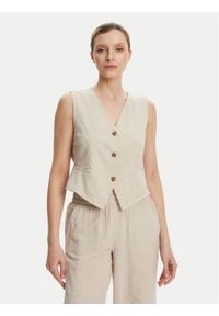 Vero Moda Kamizelka garniturowa Caia 10333795 Beżowy Regular Fit. Kolor: beżowy. Materiał: bawełna