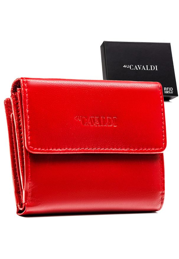 4U CAVALDI - Skórzany portfel damski w czerwonym kolorze zamykany na zatrzask 4U Cavaldi RD-44-GCL. Kolor: czerwony. Materiał: skóra