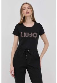 Liu Jo t-shirt damski kolor czarny. Okazja: na co dzień. Kolor: czarny. Wzór: aplikacja. Styl: casual
