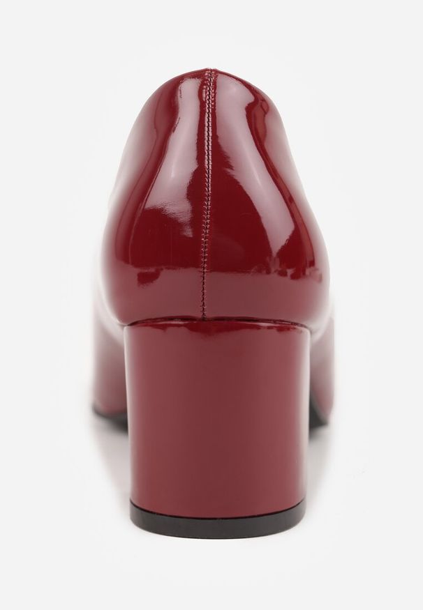 Renee - Bordowe Czółenka Vices Lakierowane na Słupku z Wkładką ze Skóry Naturalnej Tinaselle. Okazja: na spotkanie biznesowe. Kolor: czerwony. Materiał: lakier, skóra. Obcas: na słupku. Styl: biznesowy