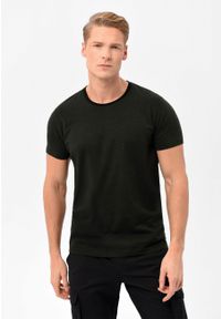 Volcano - Bawełniany t-shirt T-CAS. Okazja: na co dzień. Kolor: zielony. Materiał: bawełna. Wzór: melanż. Sezon: lato. Styl: casual #1