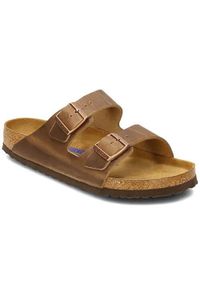 Klapki Birkenstock Arizona Tabacco. Zapięcie: bez zapięcia. Kolor: brązowy, wielokolorowy. Materiał: skóra, materiał. Szerokość cholewki: normalna. Sport: turystyka piesza, pływanie, fitness
