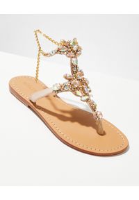 MYSTIQUE SHOES - Beżowe sandały z kryształami. Kolor: beżowy. Wzór: aplikacja #6