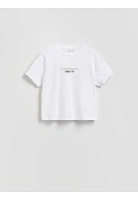 Reserved - Bawełniany t-shirt z napisem - biały. Kolor: biały. Materiał: bawełna. Wzór: napisy