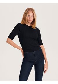 Reserved - Sweter z wiskozą - czarny. Kolor: czarny. Materiał: wiskoza. Wzór: gładki #1