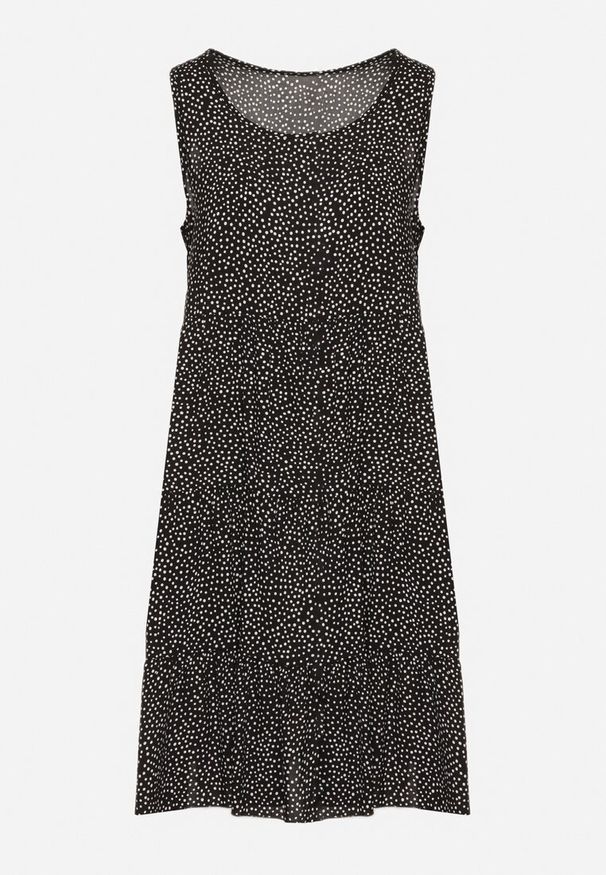 Born2be - Czarna Bawełniana Sukienka w Kropki z Falbanami Zerolia. Okazja: na co dzień, do pracy, na spotkanie biznesowe. Kolor: czarny. Materiał: bawełna. Wzór: kropki. Typ sukienki: proste. Styl: biznesowy, klasyczny, casual