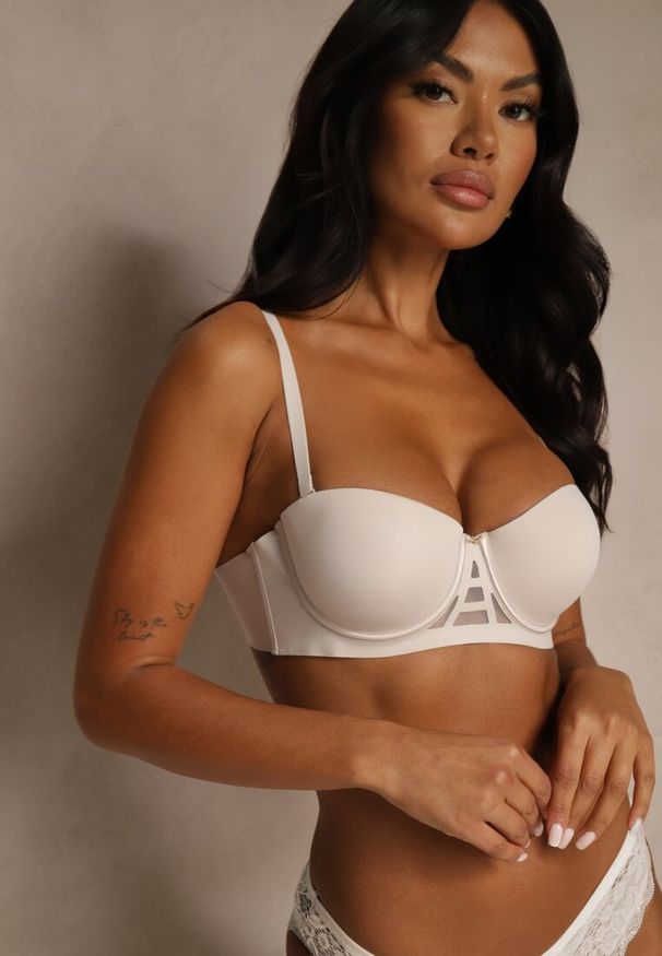 Renee - Beżowy Klasyczny Biustonosz Typu Balkonetka Doriesana. Kolor: beżowy. Materiał: jeans