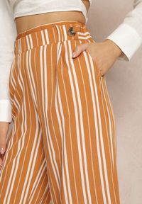 Renee - Pomarańczowe Szerokie Spodnie z Gumką w Pasie i Printem w Paski Jamiena. Kolor: pomarańczowy. Wzór: paski, nadruk #5