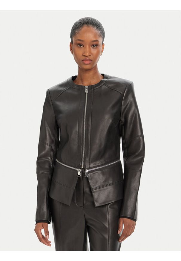 Karl Lagerfeld - KARL LAGERFELD Kurtka z imitacji skóry A3W14050 Czarny Slim Fit. Typ kołnierza: dekolt w karo. Kolor: czarny. Materiał: skóra