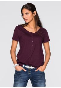 bonprix - T-shirt z plisą guzikową. Typ kołnierza: dekolt w serek. Kolor: czerwony #1