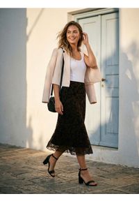 Sinsay - Spódnica midi z roślinnym wzorem - czarny. Kolor: czarny #1