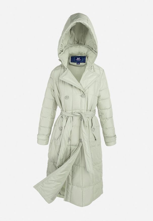 Born2be - Jasnozielona Kurtka Pikowana z Paskiem Gutdat. Okazja: na co dzień. Kolor: zielony. Materiał: materiał. Długość rękawa: długi rękaw. Długość: długie. Sezon: zima. Styl: casual