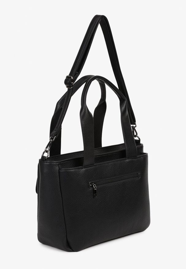 Renee - Czarna Torebka Typu Shopper z Klamerką i Dodatkowym Paskiem Crossbody Kolarienna. Kolor: czarny. Styl: biznesowy, casual