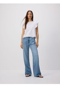 Reserved - Jeansy wide leg z dodatkiem lnu - niebieski. Kolor: niebieski #1