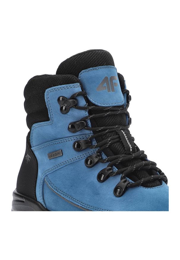 4f - Niebieskie Trekkingi Damskie 4F Skórzane Buty W Góry. Kolor: niebieski. Materiał: skóra. Szerokość cholewki: normalna. Obcas: na obcasie. Styl: sportowy. Wysokość obcasa: niski