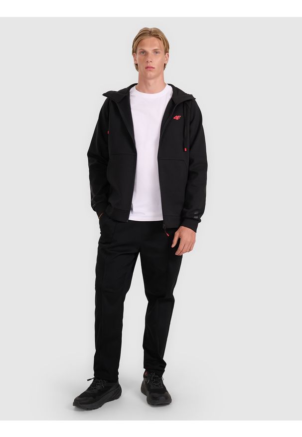 4f - 4F Bluza dresowa rozpinana z kapturem męska - czarna XL. Okazja: na co dzień. Typ kołnierza: kaptur. Kolor: czarny. Materiał: dresówka. Długość rękawa: raglanowy rękaw. Wzór: gładki, ze splotem. Styl: casual, klasyczny, sportowy