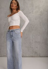 Renee - Niebieskie Szerokie Jeansy High Waist z Przeszyciami Tryphile. Okazja: na co dzień. Stan: podwyższony. Kolor: niebieski. Styl: casual, elegancki #1