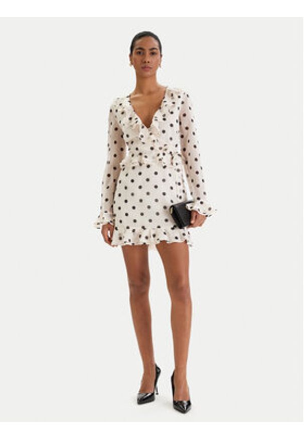 BARDOT - Bardot Sukienka koktajlowa Frill Detail 60115DB2 Écru Regular Fit. Materiał: syntetyk. Styl: wizytowy