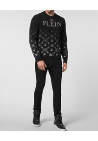 Philipp Plein - PHILIPP PLEIN - Czarny wełniany sweter w monogram. Kolor: czarny. Materiał: wełna. Wzór: nadruk, aplikacja