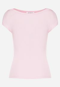 Born2be - Różowy T-shirt z Bawełny o Dopasowanym Kroju z Dekoltem w Łódkę Galerissa. Kolor: różowy. Materiał: bawełna. Styl: elegancki #7
