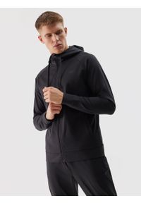 4f - 4F Bluza treningowa rozpinana z kapturem męska - czarna 3XL. Typ kołnierza: kaptur. Kolor: czarny. Materiał: syntetyk, materiał, elastan, włókno, dzianina. Długość rękawa: raglanowy rękaw. Wzór: jednolity, gładki, ze splotem. Styl: sportowy. Sport: fitness