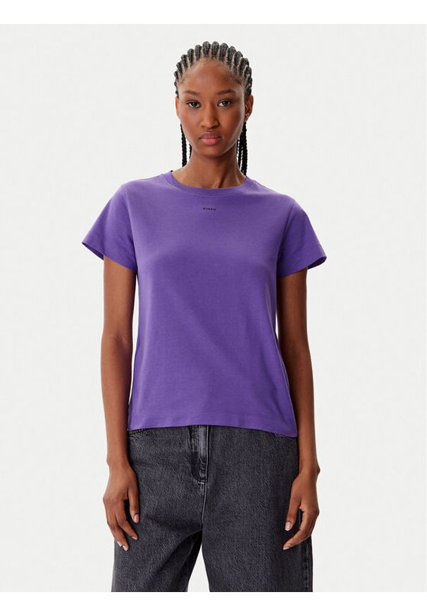 Pinko - PINKO T-Shirt Basico 100373 A2RE Fioletowy Regular Fit. Kolor: fioletowy. Materiał: bawełna