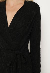 Born2be - Czarny Koktajlowy Kombinezon z Wiskozą Szerokimi Nogawkami i Paskiem w Talii Mianelle. Kolor: czarny. Materiał: wiskoza. Długość rękawa: długi rękaw. Długość: długie. Styl: wizytowy #5