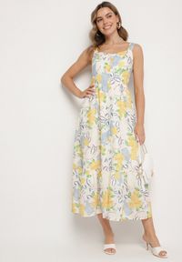 Born2be - Beżowa Sukienka z Bawełny ze Wzorem Cytryn Evitriss. Okazja: na co dzień, na spacer. Kolor: beżowy. Materiał: bawełna. Długość rękawa: na ramiączkach. Sezon: lato. Styl: klasyczny, casual #6