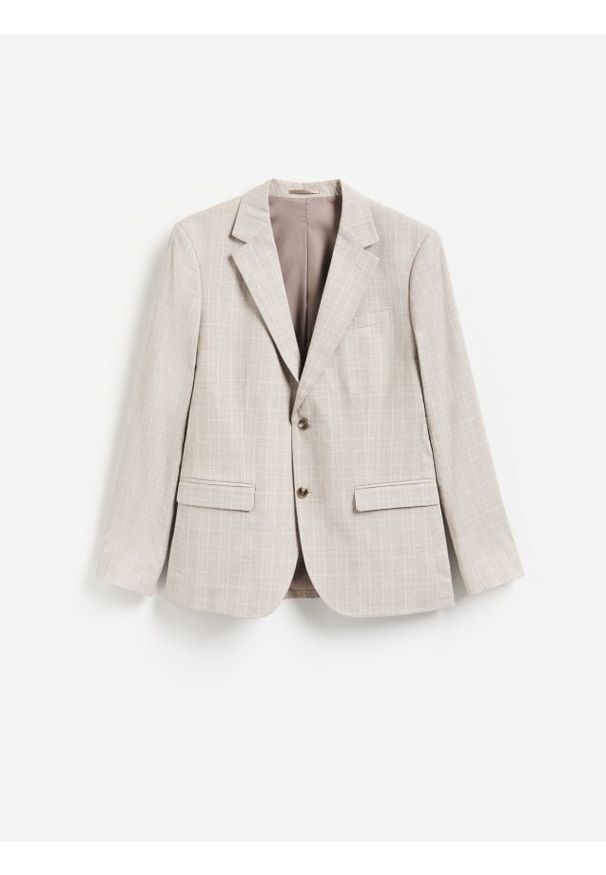 Reserved - Marynarka slim fit w kratę - brązowy. Kolor: brązowy. Materiał: tkanina, wiskoza