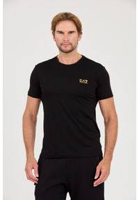 EA7 Emporio Armani - EA7 Czarny męski t-shirt bawełniany ze złotym logo, Rozmiar XL. Kolor: czarny. Materiał: bawełna