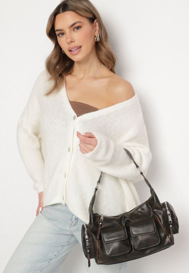 Born2be - Jasnobeżowy Kardigan z Dekoltem w Serek z Dzianiny z Wełną i Moherem Lismio. Okazja: na co dzień. Typ kołnierza: dekolt w serek. Kolor: beżowy. Materiał: wełna, moher, dzianina. Styl: elegancki, casual