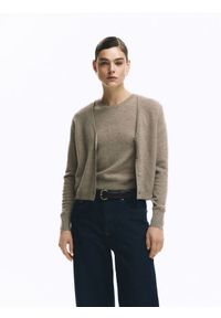 Reserved - Wełniany kardigan - brązowy. Kolor: brązowy. Materiał: wełna