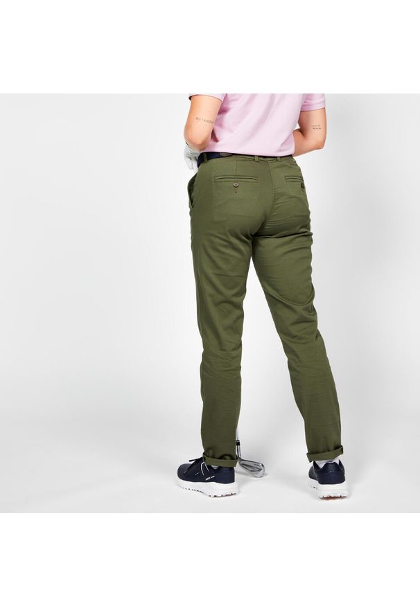 INESIS - Spodnie do golfa chino damskie Inesis MW500 bawełniane. Kolor: zielony, wielokolorowy, brązowy. Materiał: bawełna, materiał, poliester, elastan. Sport: golf