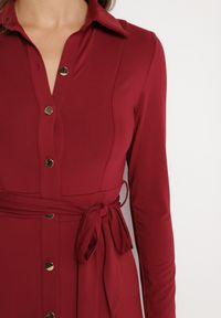 Born2be - Bordowa Sukienka Maxi o Koszulowym Fasonie z Wiązaniem mZynlee. Okazja: na co dzień. Kolor: czerwony. Materiał: wiskoza. Typ sukienki: koszulowe. Styl: klasyczny, casual, elegancki. Długość: maxi #7