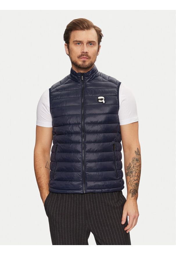 Karl Lagerfeld - KARL LAGERFELD Kamizelka 505711 Granatowy Regular Fit. Typ kołnierza: dekolt w karo. Kolor: niebieski. Materiał: syntetyk. Długość rękawa: bez rękawów