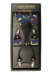 His Story - Granatowe Szerokie Szelki Męskie, Skóra Naturalna -HIS STORY- w Żaglówki, Statki, Marinistyczne. Kolor: niebieski, wielokolorowy. Materiał: guma, skóra #1