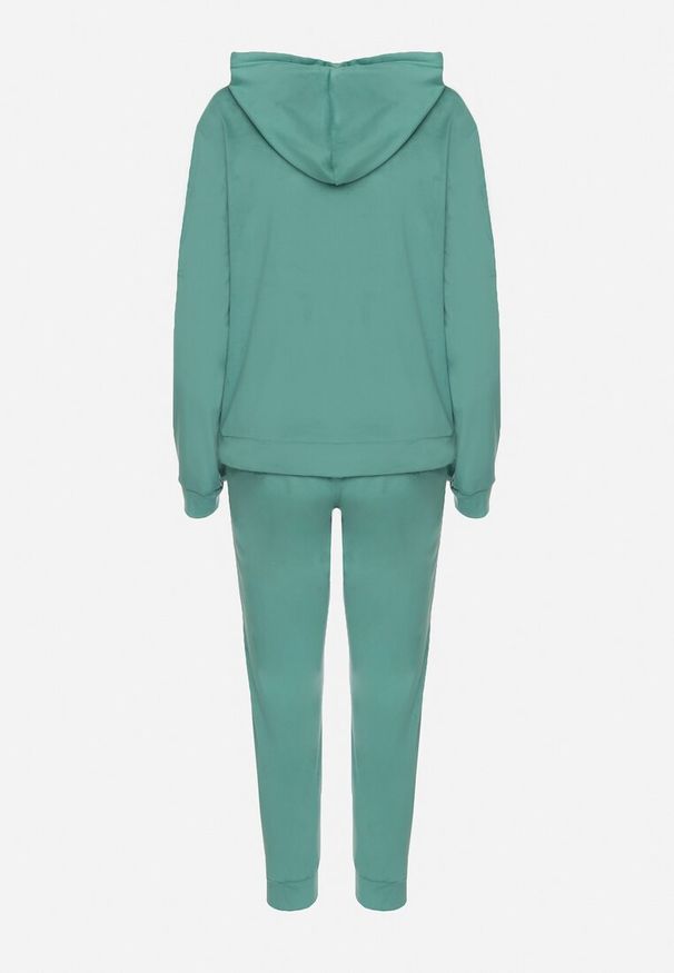 Born2be - Jasnozielony Komplet Dresowy z Bawełną Bluza z Kapturem i Kieszenią Spodnie z Gumką w Talii Quesaria. Kolor: zielony. Materiał: bawełna, dresówka