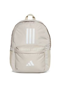 Adidas - Plecak adidas Classic Back-To-School 3-Stripes IS7047 - beżowy. Kolor: beżowy. Materiał: poliester. Wzór: paski. Styl: sportowy, casual, klasyczny