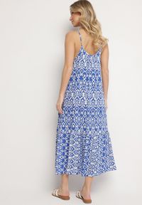 Born2be - Niebieska Sukienka z Bawełny z Geometrycznym Motywem Koladiela. Okazja: na spacer. Kolor: niebieski. Materiał: bawełna. Długość rękawa: na ramiączkach. Wzór: geometria. Sezon: lato #6