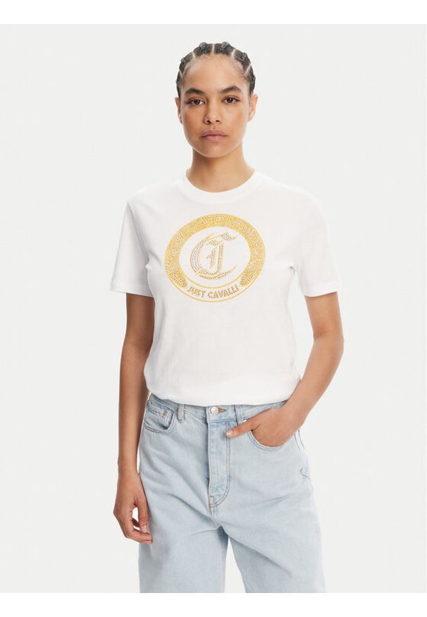 Just Cavalli T-Shirt 78PAHE13 Biały Regular Fit. Kolor: biały. Materiał: bawełna