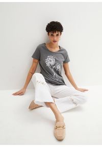 bonprix - T-shirt. Kolor: szary. Wzór: nadruk, kwiaty #2