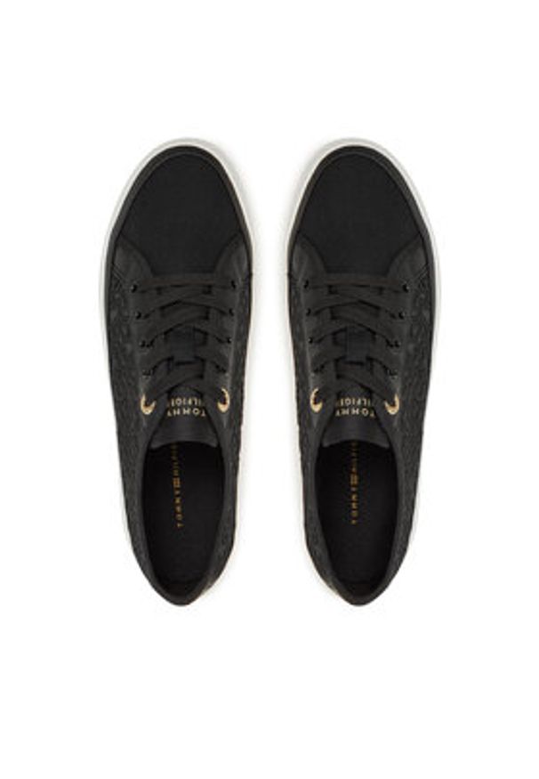 TOMMY HILFIGER - Tommy Hilfiger Sneakersy Vulc Embroidered Sneaker FW0FW08685 Czarny. Kolor: czarny. Materiał: materiał
