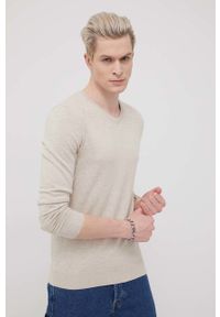 Tom Tailor sweter bawełniany męski kolor beżowy lekki. Okazja: na co dzień. Kolor: beżowy. Materiał: bawełna. Długość rękawa: długi rękaw. Długość: długie. Styl: casual