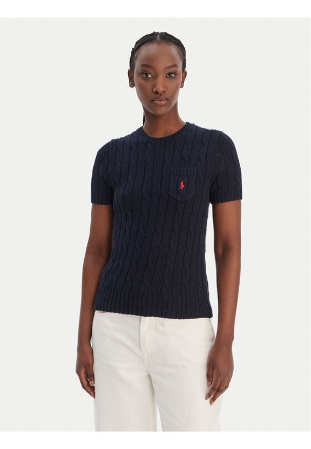 Polo Ralph Lauren Sweter 211971873006 Granatowy Slim Fit. Typ kołnierza: polo. Kolor: niebieski. Materiał: bawełna