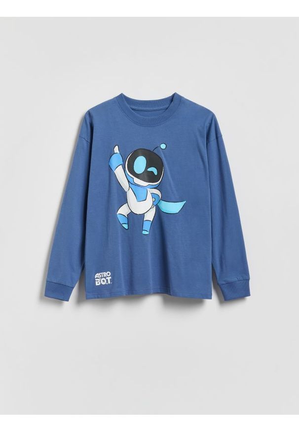Reserved - Longsleeve Astro Bot - granatowy. Kolor: niebieski. Materiał: dzianina, bawełna. Długość rękawa: długi rękaw