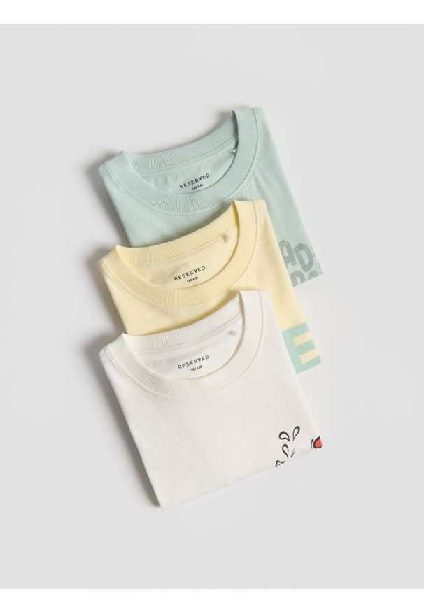 Reserved - Bawełniany t-shirt 3 pack - złamana biel. Materiał: bawełna