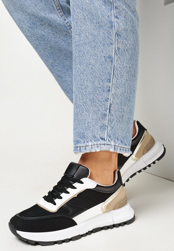 Born2be - Czarne Sneakersy na Grubej Podeszwie z Wstawkami Mikel. Wysokość cholewki: przed kostkę. Kolor: czarny. Materiał: materiał. Szerokość cholewki: normalna